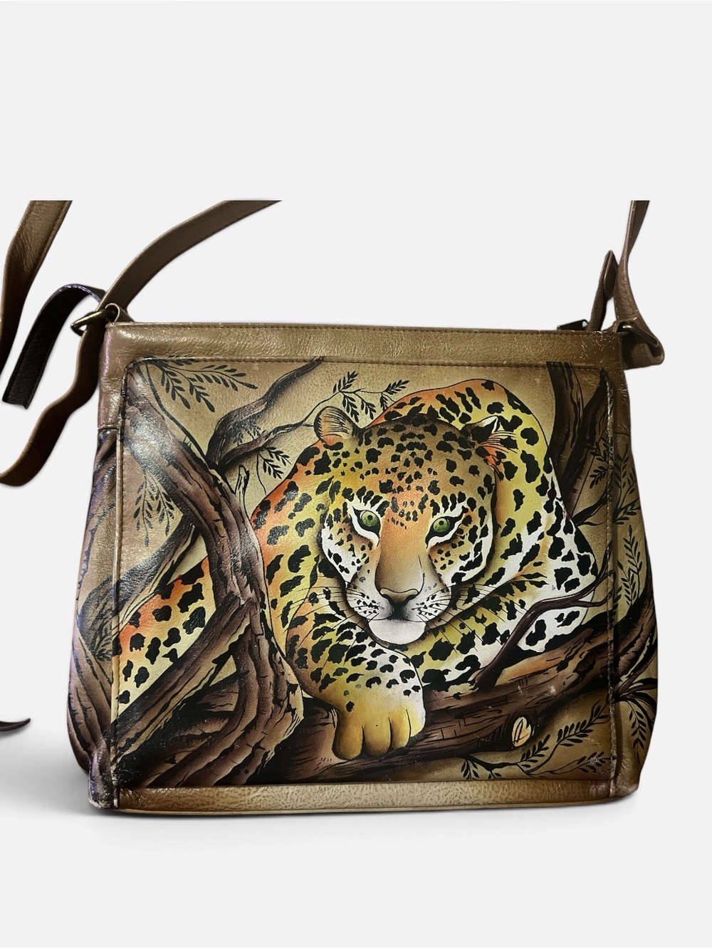 Anuschka leather crossbody bag African leopard medium bag